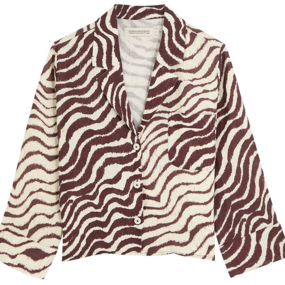 Desmond & Dempsey Tide Zebra print linen pajama top - Size M